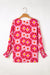 3/4 -sleeved loose blouse and geometric pink strawberry print