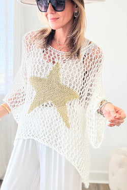 High Summer Pull knitted with crochet with white star pattern