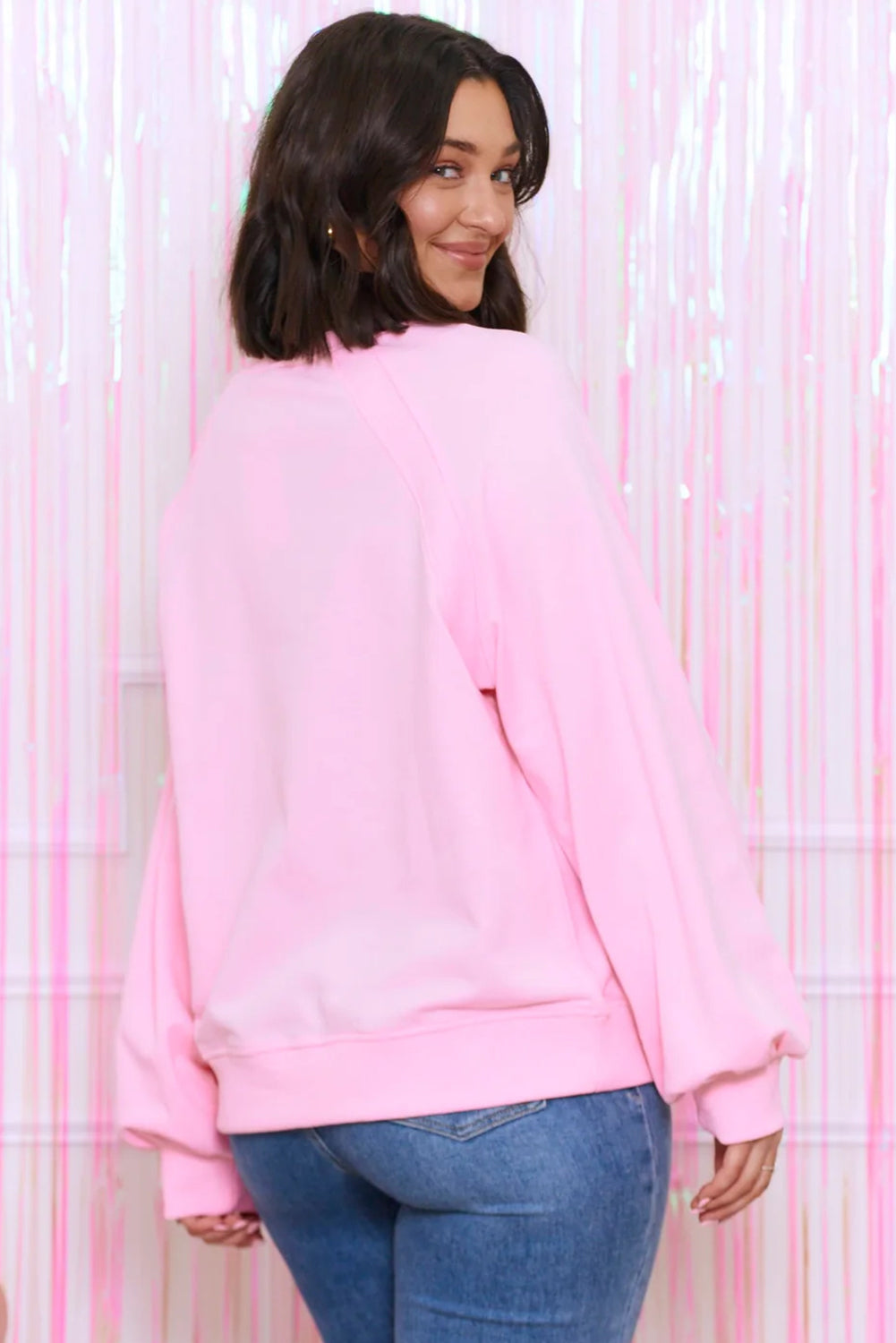 Sweat-shirt rose à manches raglan brodées Hugs and Kisses Pop Up