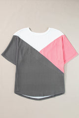 Camiseta con manga de largo larga en el bloque de color de tejer encarnado Strawberry