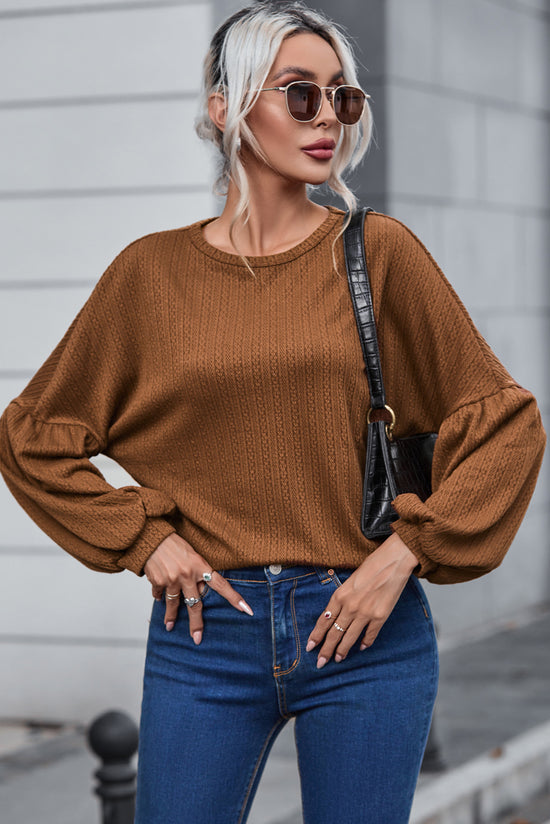 Faux Knit Jacquard Long Puff Sleeve Top