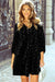 Black Textured Velvet V-Neck Mini Dress with Balloon Sleeves