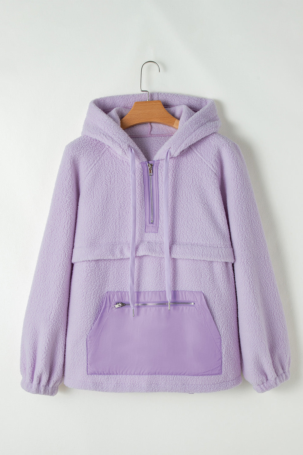 Lavendula Patch Pocket Pocket Fuzzy Trawstring Hoodie