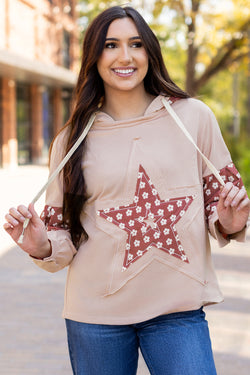 Sweat à capuche avec cordon de serrage à motif d'étoile et patchwork floral délicat