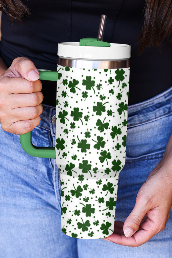 Tasse Thermos à Imprimé Trèfle Vert Foncé avec Poignée 40oz