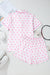 Pink pajama set printed bow tie with short sleeves and ruffle shorts for Valentine's Day