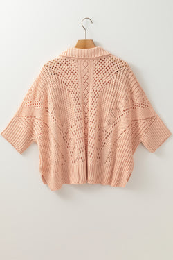 Pull with 3/4 dolman buttonhole in hollow pink knitting apricot