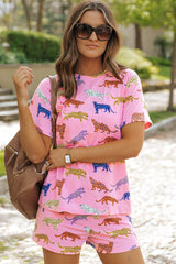 Ensemble de shorts deux pièces taille haute à manches courtes et imprimé floral rose-A WOMAN WE LOVE