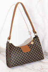 Petit sac marron imprimé en simili cuir, porté main ou épaule