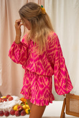 Ensemble haut à imprimé géométrique aztèque Rose Western et short à volants-A WOMAN WE LOVE