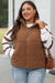 Coffee corduroy zipped stand-up collar down vest