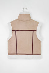 Gilet sans manches beige en suédine imitation, doublé sherpa