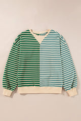 Sweat-shirt oversize à rayures et color block vert à épaules tombantes