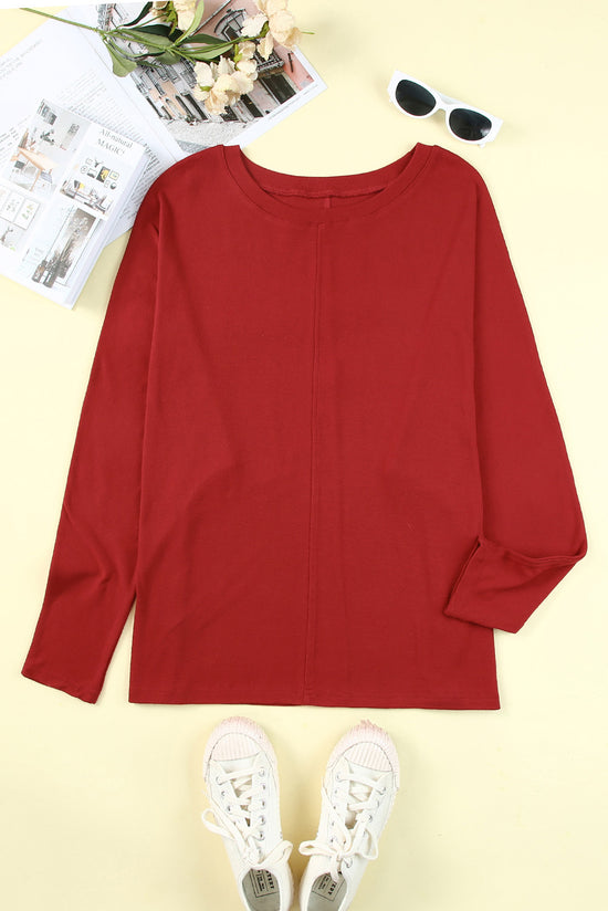 Bright Red Solid Color Patchwork Long Sleeve Top