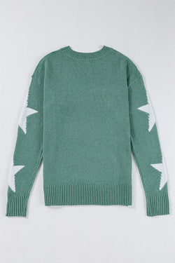 Green drop shoulder sweater with star pattern