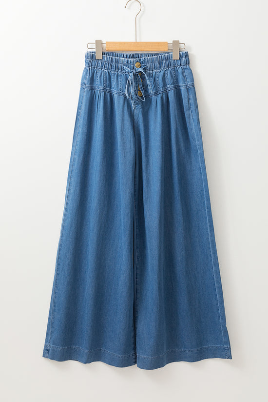 Twilight Blue Mineral Wash Wide Leg Jeans with Button Fly