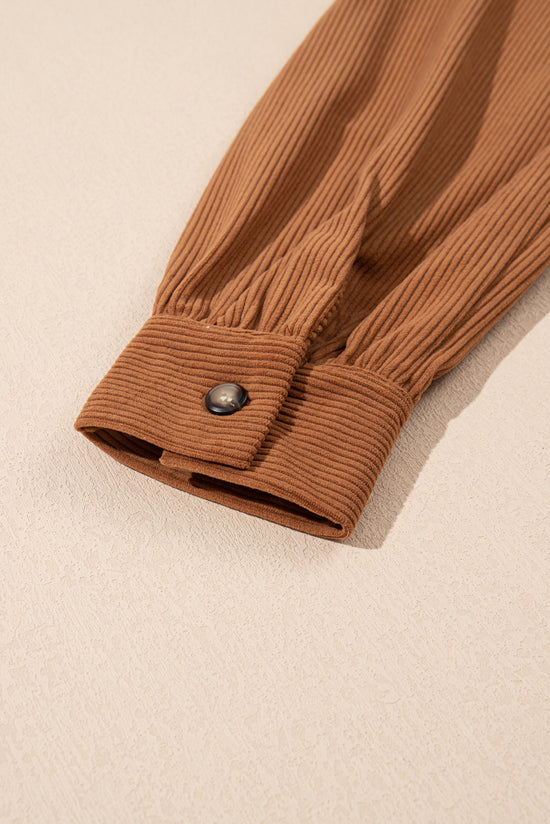 Round round hem shacket with pocket with cinnamon ribbed velvet