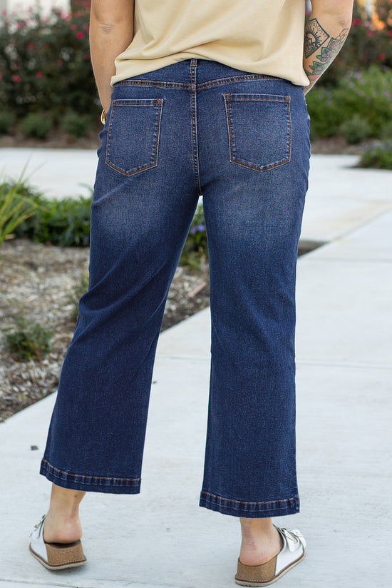 Large navy high navy -waving jeans *