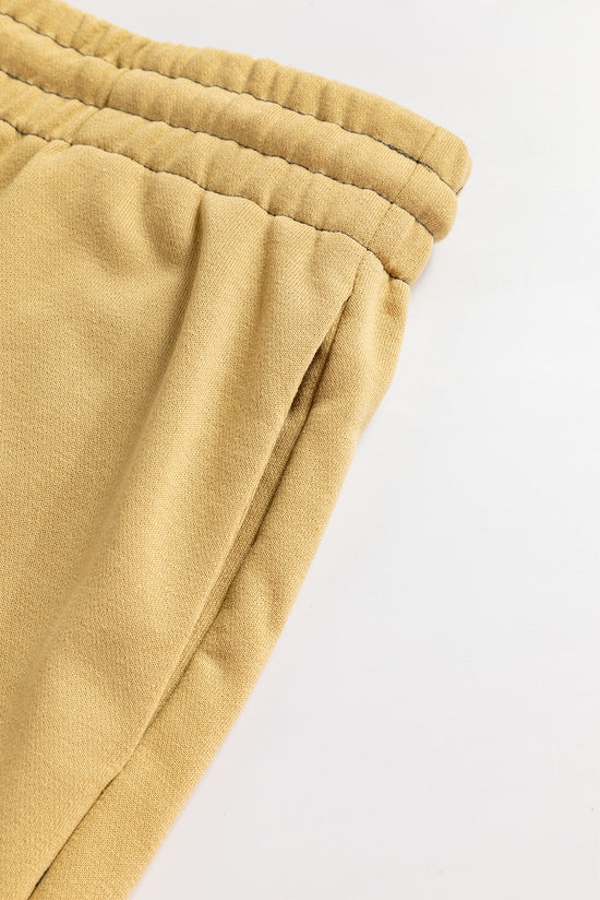 Beige high waisted drawstring fitted band pants