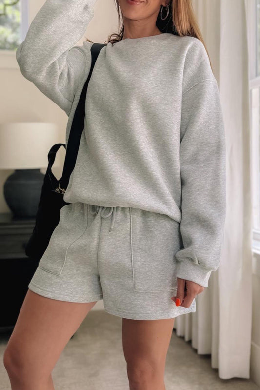 2-piece set plain light gray sweatshirt and shorts