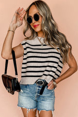 Débardeur pull à col rond en tricot boxy à rayures abricot-A WOMAN WE LOVE