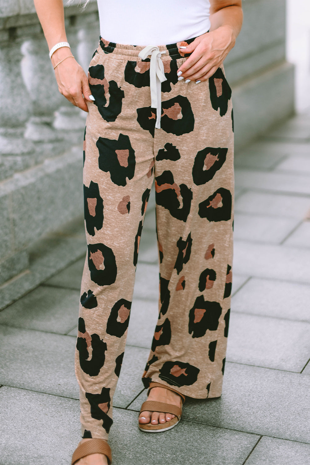 Leopard -Kordelbreite Casual Hosen