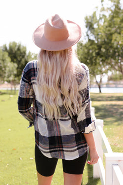 Blue shirt checkered and raw edges, aged effect