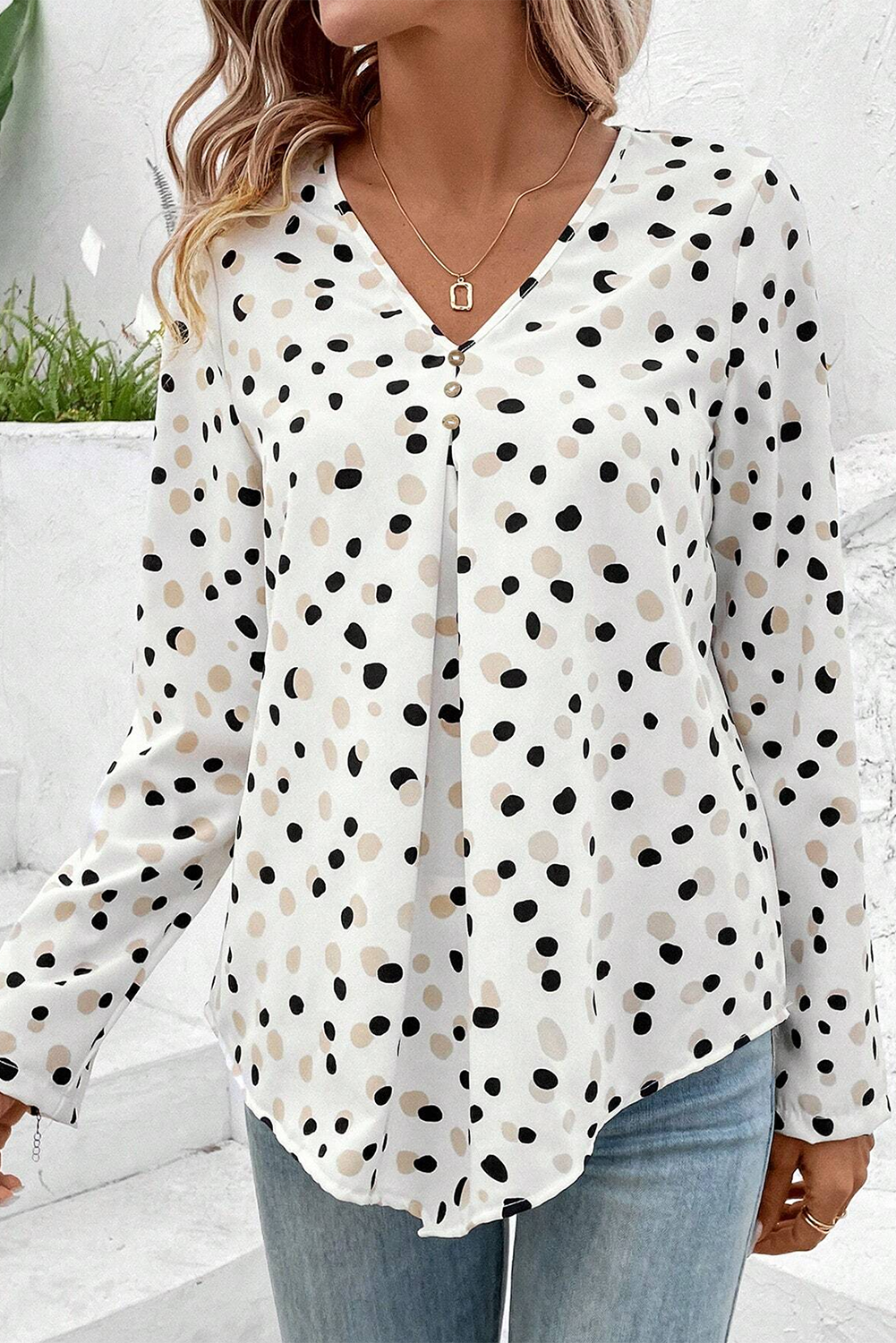 Chemisier blanc à pois et imprimé boutonné *-A WOMAN WE LOVE