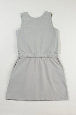 Gray sleeveless mini dress with drawstring waist