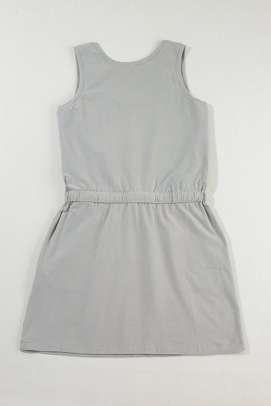 Gray sleeveless mini dress with drawstring waist