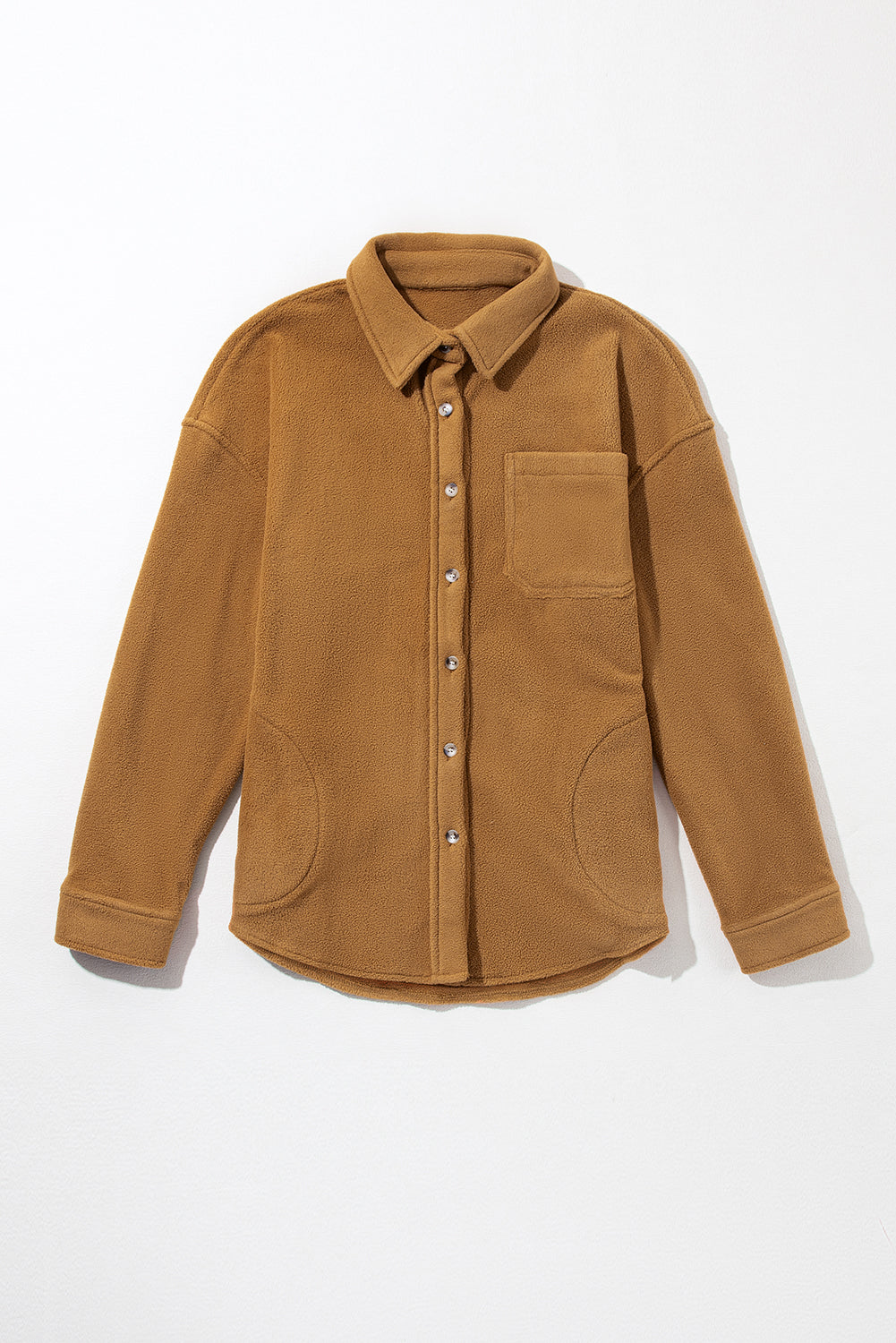 Buttoned fleece jacket with camel breast pocket