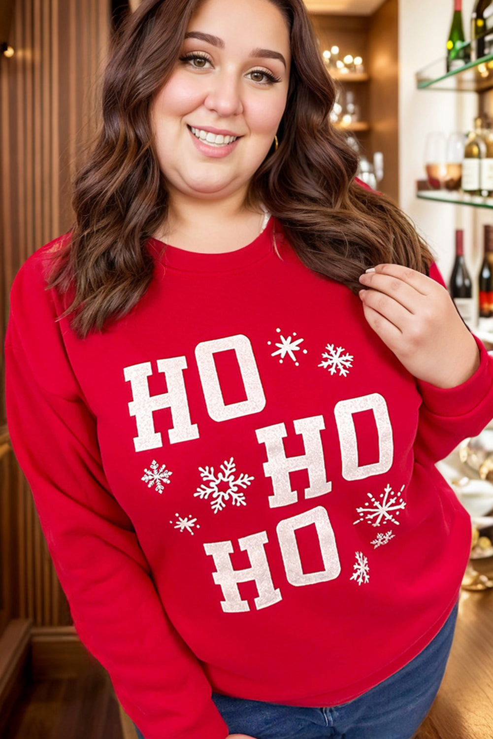 Plus Size Ho Ho Ho Graphic Red Hot Christmas Sweatshirt