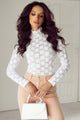 White long sleeve high neck floral lace top