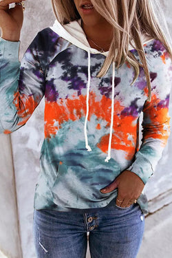 Multicolored hoodie with kangaroo pocket and tightening cord