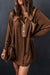 Brown Waffle Knit Button-Up Long Sleeve Top