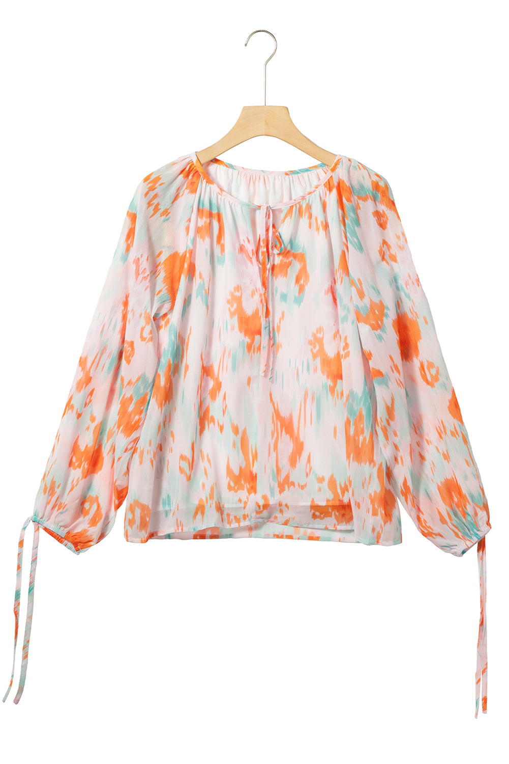 Multicolor Abstract Print Split Neck Puff Sleeve Blouse