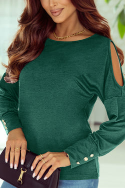 Asymmetrical green buttoned high with long sleeves and cutouts