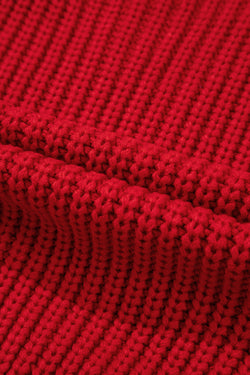 Gilet pull boutonné en tricot texturé uni rouge ardent avec poches latérales