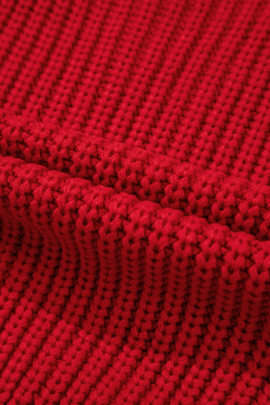 Gilet pull boutonné en tricot texturé uni rouge ardent avec poches latérales