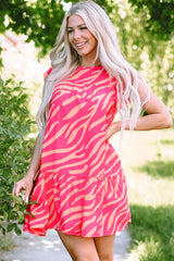 Pink dress with pockets and ruffle border printed with zero stripes