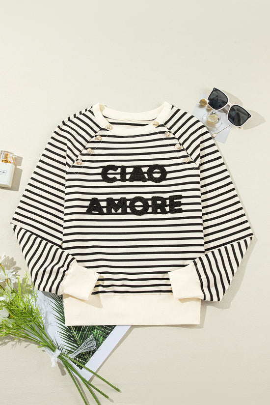 Graphical buttoned Sweatshirt with black stripes Ciao Amore