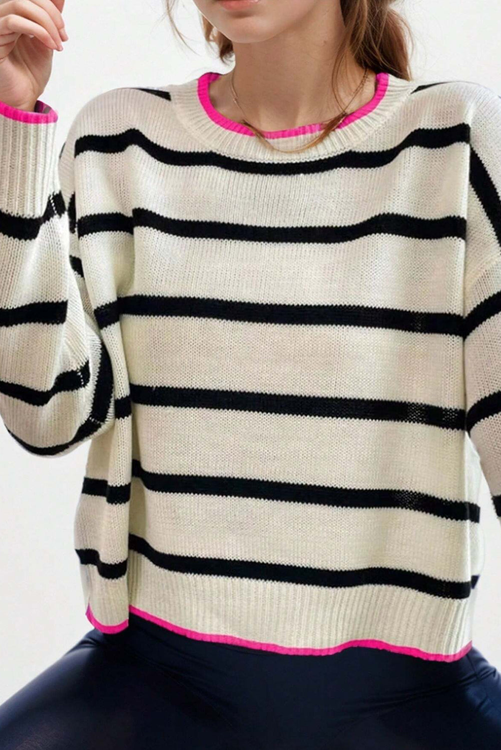 Blanc Stripe Color Contrast Drop Spolder Crew Noup Pull