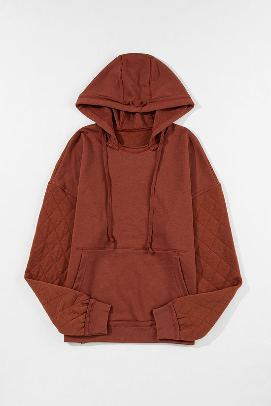 Sweat à capuche matelassé marron avec coutures apparentes et patchwork