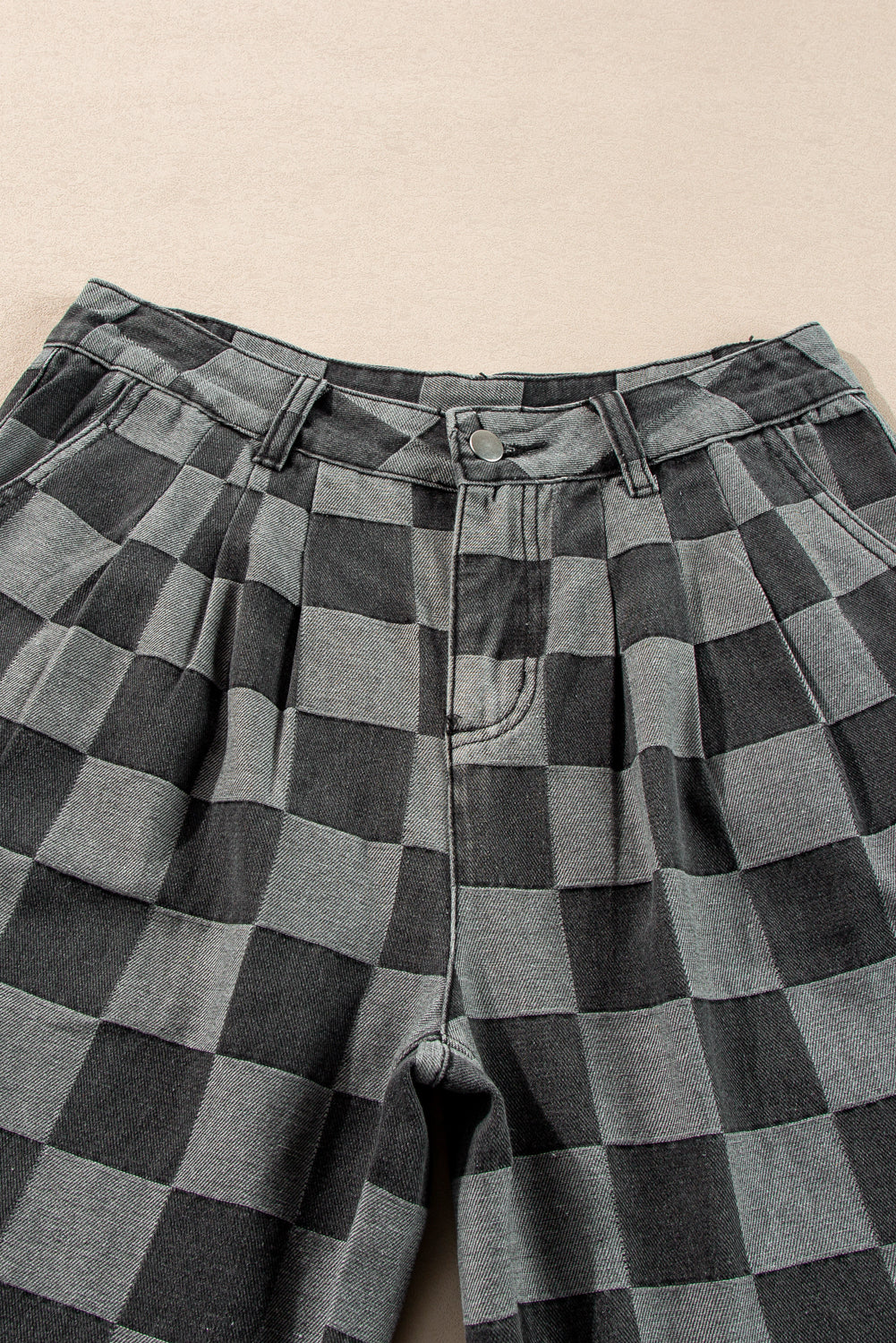 Dark Grey Plaid Denim Wide Leg Jeans