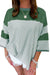 Mist Green Striped Patchwork 3/4 Sleeve Casual Top