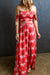 High short -frowned short with bare shoulders and long split spray skirt with red flower