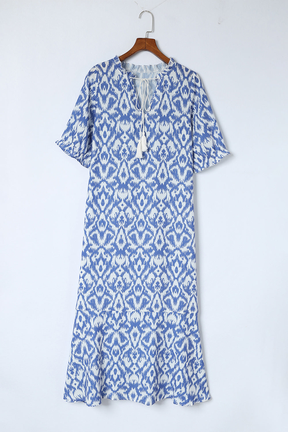 Sky Bleu V Neck Casual Casual Geometric Print Maxi Robe