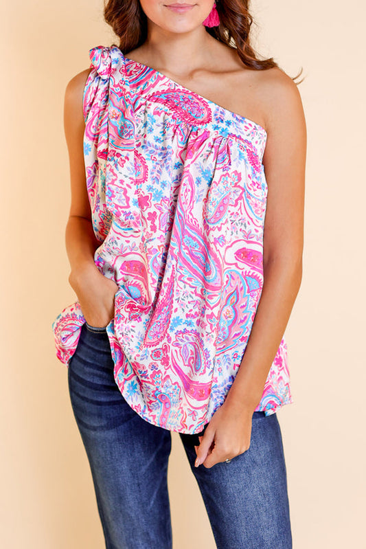 Multicolour geknotet eine Schulter Paisley Print Tank Top