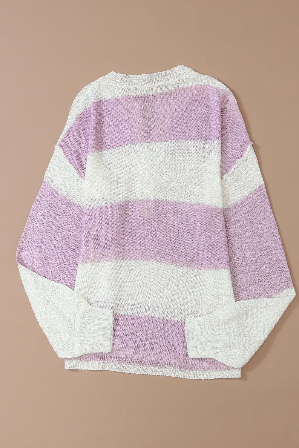 Pink Striped Strick Knopf Rippen geteiltes Nackenpullover