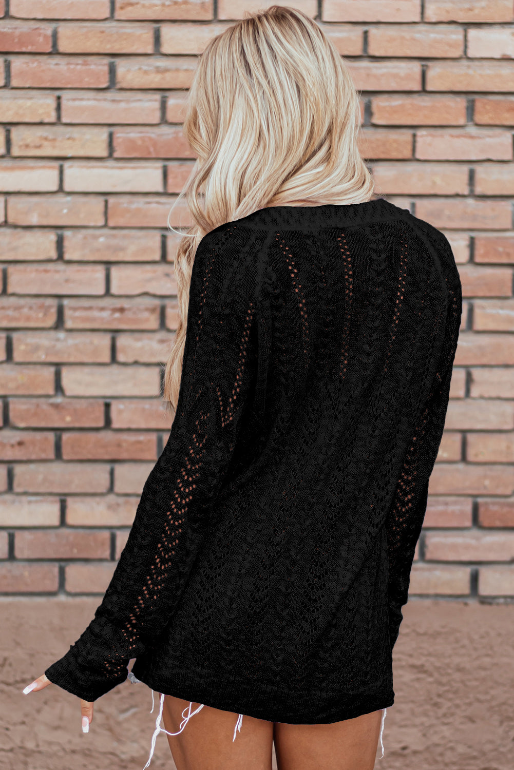 Cardigan en maille ouverte uni noir